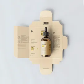 Unfolded Box and Amber Glass Dropper Bottle 01